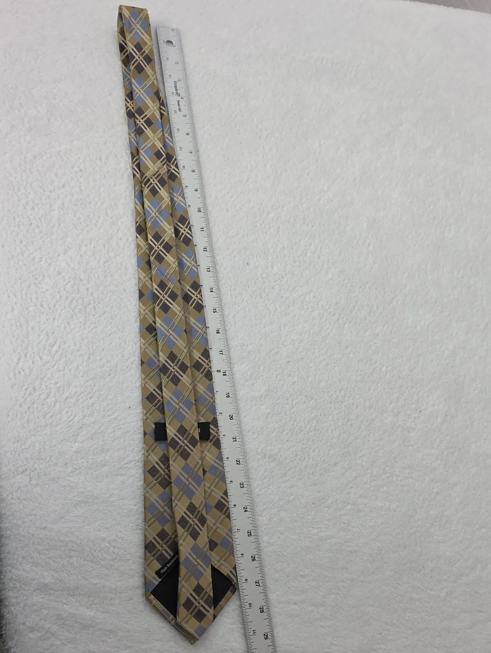 Van Heusen Silk Tie Tan Blue Windowpane Check Pattern